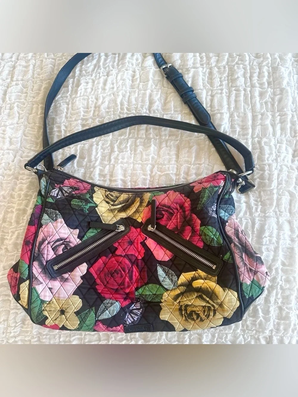 Vera Bradley Vivian Hobo Bag Havana Rose Retired Floral Large Purse